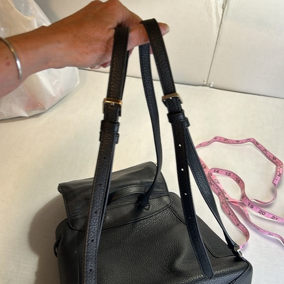 KATE SPADE LIELA MEDIUM FLAP BLACK BACKPACK DRAWSTRING LEATHER BAG - Picture 13 of 15